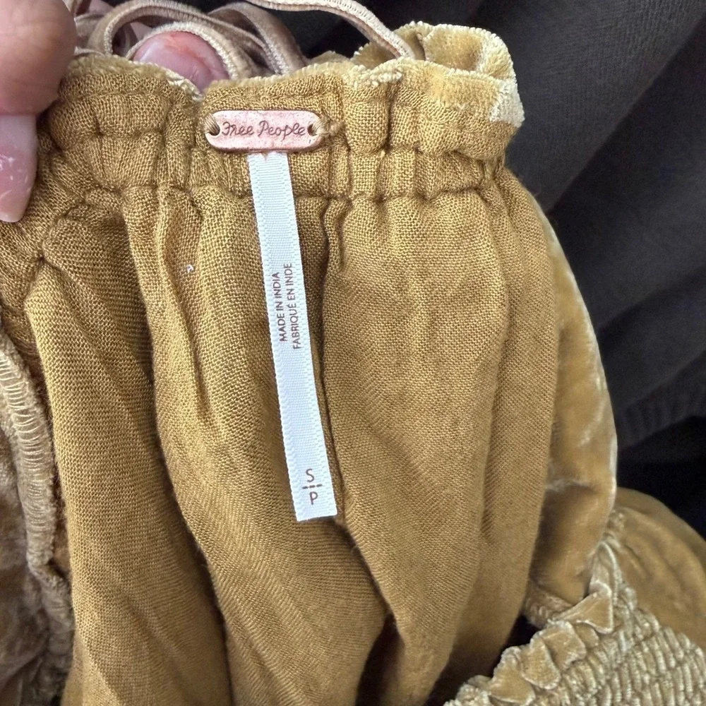 Free People Daphne Velvet Mini Dress Butterscotch Gold Lace Up Back OB1391930 S